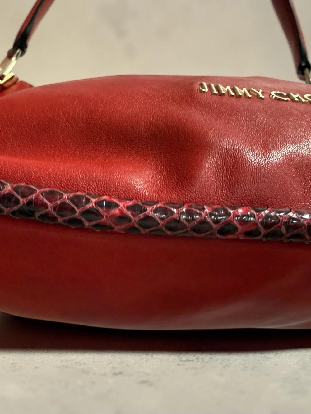 Jimmy Choo Solar Hobo Red Leather Exotic Snakeskin Trim Made Italy